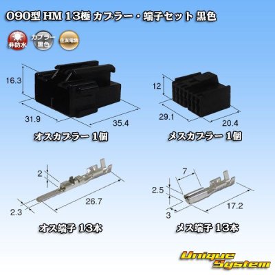 Photo1: [Sumitomo Wiring Systems] 090-type HM non-waterproof 13-pole coupler & terminal set (black)