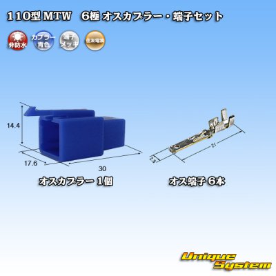 Photo1: [Sumitomo Wiring Systems] 110-type MTW non-waterproof 6-pole male-coupler & terminal set (blue)