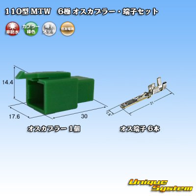Photo1: [Sumitomo Wiring Systems] 110-type MTW non-waterproof 6-pole male-coupler & terminal set (green)