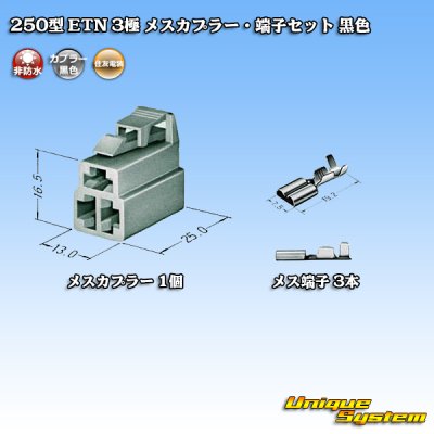 Photo4: [Sumitomo Wiring Systems] 250-type ETN non-waterproof 3-pole female-coupler & terminal set (black)