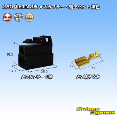 Photo1: [Sumitomo Wiring Systems] 250-type ETN non-waterproof 3-pole female-coupler & terminal set (black)