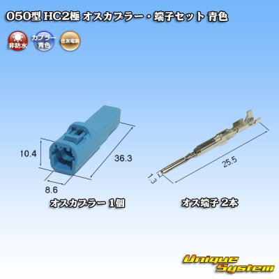 Photo4: [Sumitomo Wiring Systems] 050-type HC non-waterproof 2-pole male-coupler & terminal set (blue)