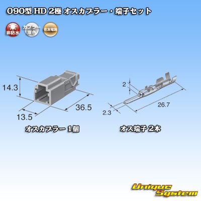 Photo4: [Sumitomo Wiring Systems] 090-type HD non-waterproof 2-pole male-coupler & terminal set