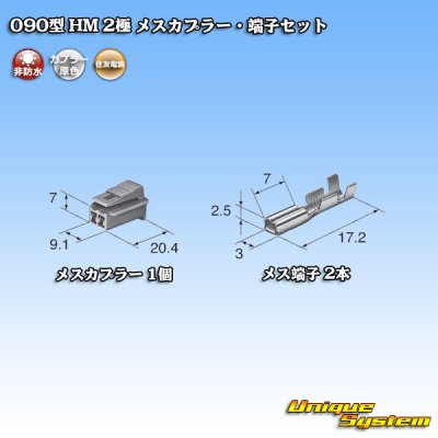 Photo4: [Sumitomo Wiring Systems] 090-type HM non-waterproof 2-pole female-coupler & terminal set