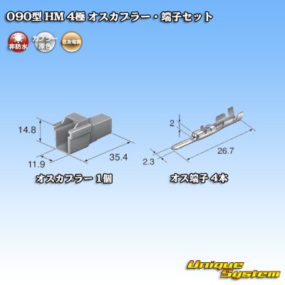 Photo4: [Sumitomo Wiring Systems] 090-type HM non-waterproof 4-pole male-coupler & terminal set