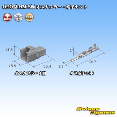 Photo4: [Sumitomo Wiring Systems] 090-type HM non-waterproof 6-pole male-coupler & terminal set