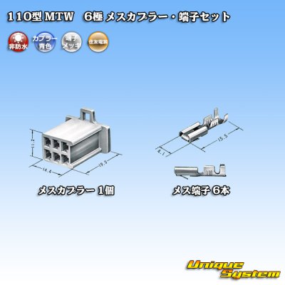 Photo4: [Sumitomo Wiring Systems] 110-type MTW non-waterproof 6-pole female-coupler & terminal set (blue)