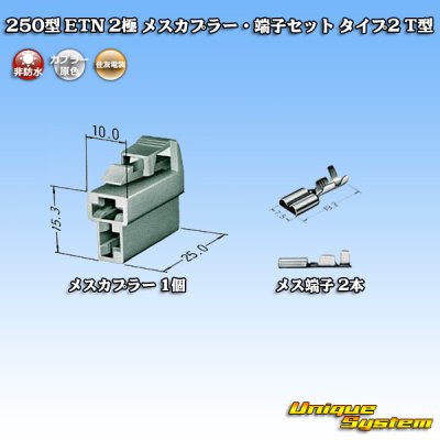 Photo1: [Sumitomo Wiring Systems] 250-type ETN non-waterproof 2-pole female-coupler & terminal set type-2 T-type