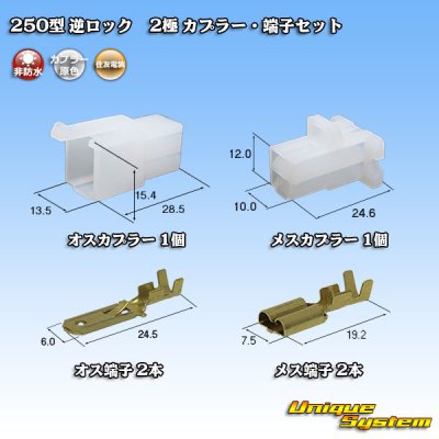 Photo1: [Sumitomo Wiring Systems] 250-type reverse-lock non-waterproof 2-pole coupler & terminal set