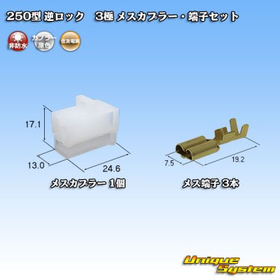 Photo1: [Sumitomo Wiring Systems] 250-type reverse-lock non-waterproof 3-pole female-coupler & terminal set