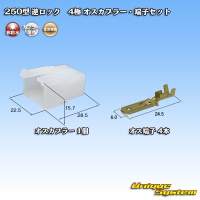 Photo1: [Sumitomo Wiring Systems] 250-type reverse-lock non-waterproof 4-pole male-coupler & terminal set