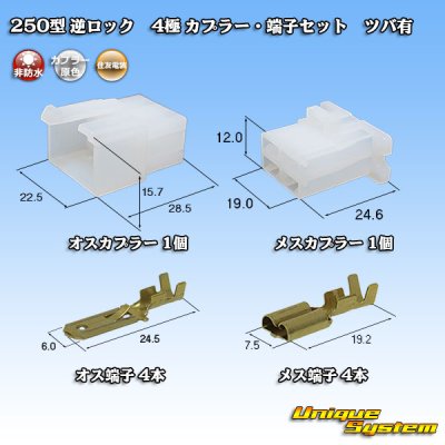 Photo1: [Sumitomo Wiring Systems] 250-type reverse-lock non-waterproof with brim 4-pole coupler & terminal set