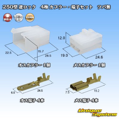 Photo1: [Sumitomo Wiring Systems] 250-type reverse-lock non-waterproof non-brim 4-pole coupler & terminal set