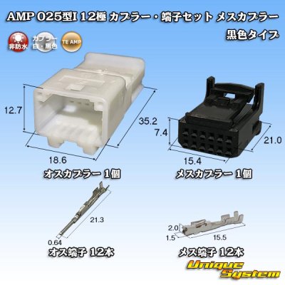 Photo1: [TE Connectivity] AMP 025-type I non-waterproof 12-pole coupler & terminal set female-coupler (black type)