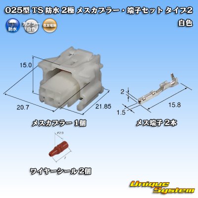 Photo1: [Sumitomo Wiring Systems] 025-type TS waterproof 2-pole female-coupler & terminal set type-2 (white)