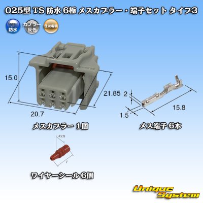 Photo1: [Sumitomo Wiring Systems] 025-type TS waterproof 6-pole female-coupler & terminal set type-3 (gray)