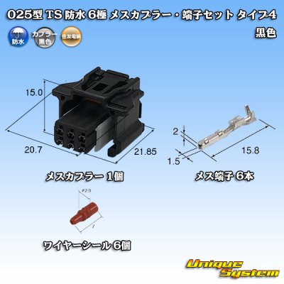 Photo1: [Sumitomo Wiring Systems] 025-type TS waterproof 6-pole female-coupler & terminal set type-4 (black)