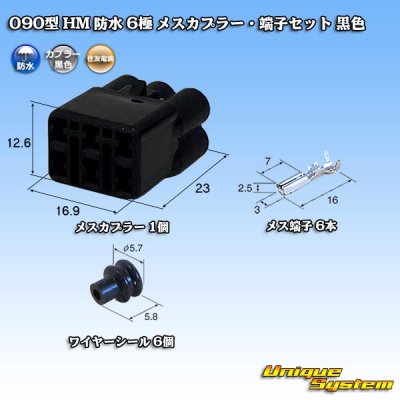 Photo1: [Sumitomo Wiring Systems] 090-type HM waterproof 6-pole female-coupler & terminal set (black)