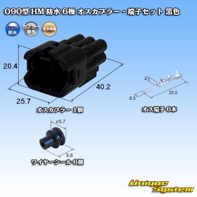 Photo1: [Sumitomo Wiring Systems] 090-type HM waterproof 6-pole male-coupler & terminal set (black)