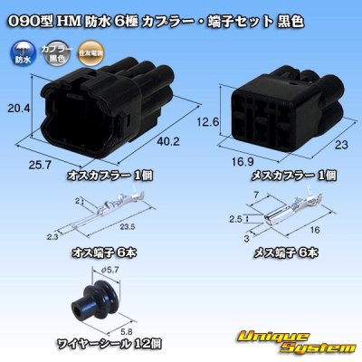 Photo1: [Sumitomo Wiring Systems] 090-type HM waterproof 6-pole coupler & terminal set (black)