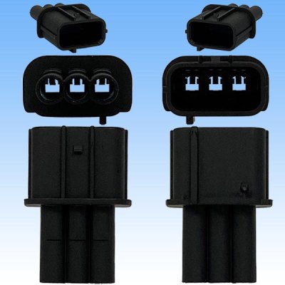 Photo3: [Sumitomo Wiring Systems] 090-type HX waterproof 3-pole coupler & terminal set type-1 (black) with retainer (male-side / not made by Sumitomo)