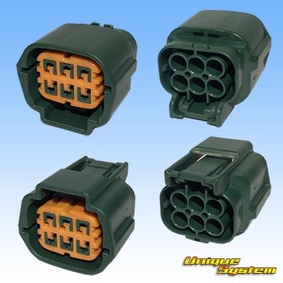 Photo2: [Sumitomo Wiring Systems] 090-type RS (standard-type-2) waterproof 6-pole female-coupler & terminal set (green) with retainer