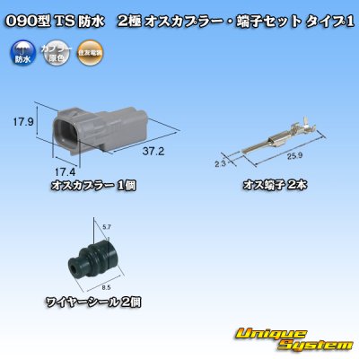 Photo1: [Sumitomo Wiring Systems] 090-type TS waterproof 2-pole male-coupler & terminal set type-1