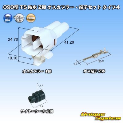 Photo1: [Sumitomo Wiring Systems] 090-type TS waterproof 2-pole male-coupler & terminal set type-4