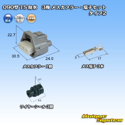 Photo1: [Sumitomo Wiring Systems] 090-type TS waterproof 3-pole female-coupler & terminal set type-2