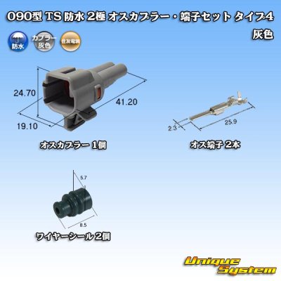 Photo1: [Sumitomo Wiring Systems] 090-type TS waterproof 2-pole male-coupler & terminal set type-4 (gray)