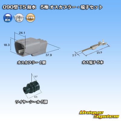 Photo1: [Sumitomo Wiring Systems] 090-type TS waterproof 5-pole male-coupler & terminal set