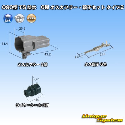 Photo1: [Sumitomo Wiring Systems] 090-type TS waterproof 6-pole male-coupler & terminal set type-2