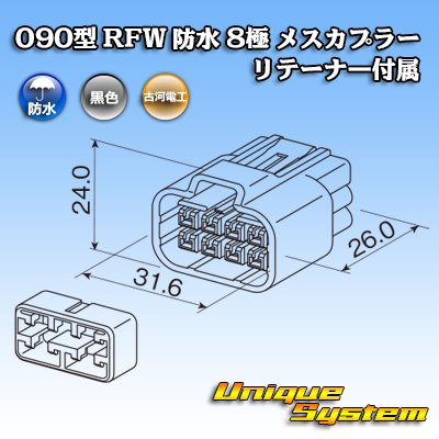 Photo3: [Furukawa Electric] 090-type RFW waterproof 8-pole female-coupler (black) with retainer