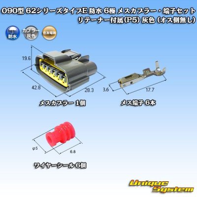 Photo1: [Sumitomo Wiring Systems] 090-type 62 series type-E waterproof 6-pole female-coupler & terminal set with retainer (P5) (gray)