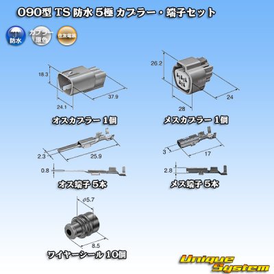 Photo5: [Sumitomo Wiring Systems] 090-type TS waterproof 5-pole coupler & terminal set