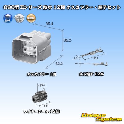 Photo1: [Tokai Rika] 090-type II series waterproof 12-pole male-coupler (gray) & terminal set