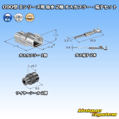 Photo5: [Yazaki Corporation] 090-type II series / waterproof 2-pole male-coupler & terminal set type-1