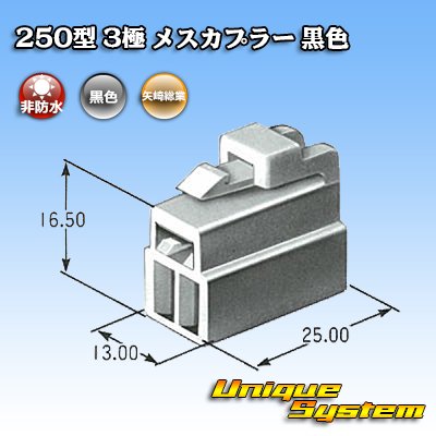 Photo3: [Yazaki Corporation] 250-type CN (A) non-waterproof 3-pole female-coupler (black)