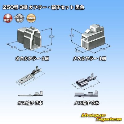 Photo5: [Yazaki Corporation] 250-type CN (A) non-waterproof 3-pole coupler & terminal set (black)