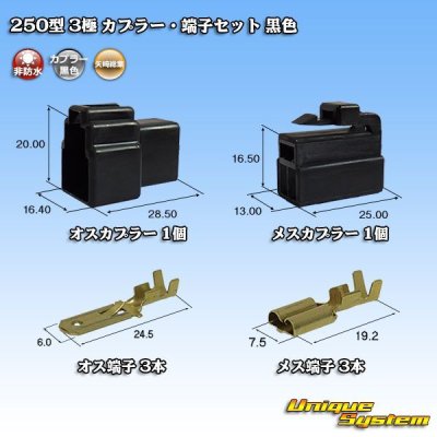 Photo1: [Yazaki Corporation] 250-type CN (A) non-waterproof 3-pole coupler & terminal set (black)