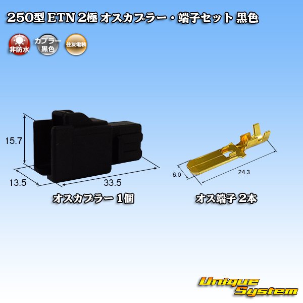 Photo1: [Sumitomo Wiring Systems] 250-type ETN non-waterproof 2-pole male-coupler & terminal set (black) (1)