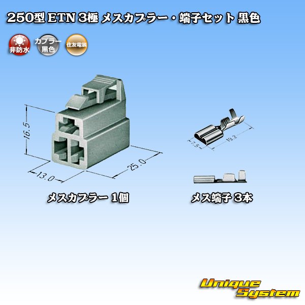 Photo4: [Sumitomo Wiring Systems] 250-type ETN non-waterproof 3-pole female-coupler & terminal set (black) (4)