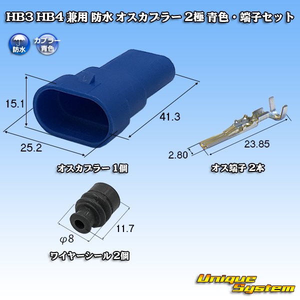 Photo1: HB3 HB4 combined use waterproof male-coupler 2-pole (blue) & terminal set (1)