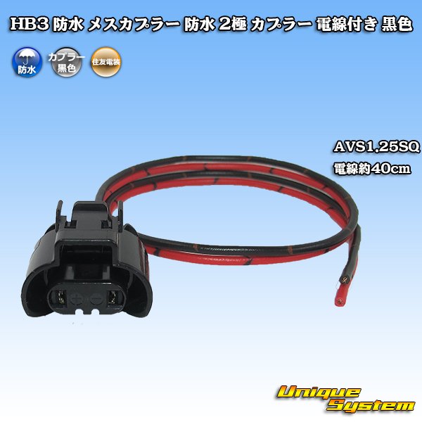 Photo1: [Sumitomo Wiring Systems] HB3 waterproof female-coupler 2-pole coupler with electric-wire (black) (1)