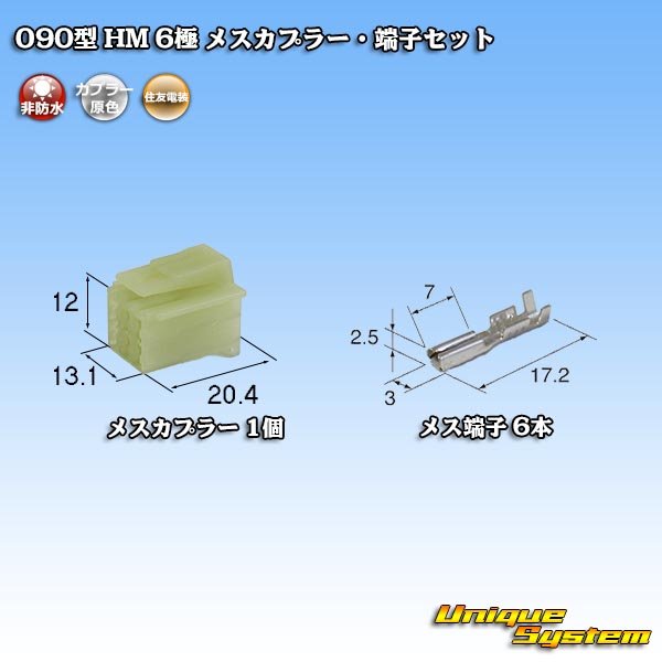 Photo1: [Sumitomo Wiring Systems] 090-type HM non-waterproof 6-pole female-coupler & terminal set (1)