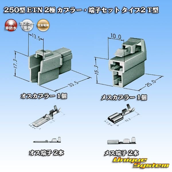 Photo1: [Sumitomo Wiring Systems] 250-type ETN non-waterproof 2-pole coupler & terminal set type-2 T-type (1)