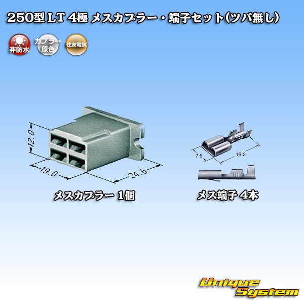 Photo4: [Sumitomo Wiring Systems] 250-type LT non-waterproof 4-pole female-coupler & terminal set (no brim) (4)