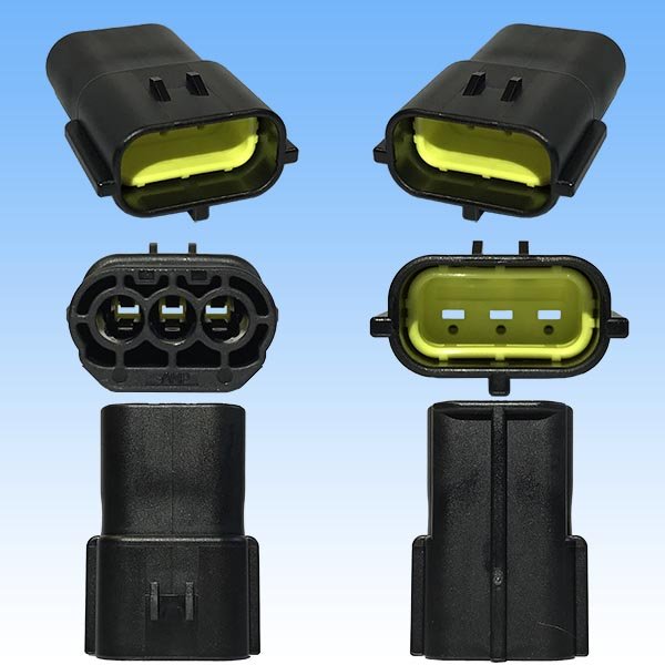 Photo3: [TE Connectivity] AMP 070-type ECONOSEAL-J Mark II waterproof 3-pole coupler with lockplate & terminal set (3)