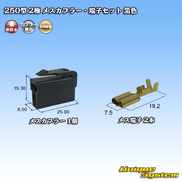 Photo1: [Yazaki Corporation] 250-type CN (A) non-waterproof 2-pole female-coupler & terminal set (black) (1)