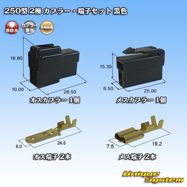 Photo1: [Yazaki Corporation] 250-type CN (A) non-waterproof 2-pole coupler & terminal set (black) (1)